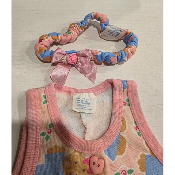 Vintage 1990s Baby Romper with Headband, Pink with Teddy Bears 6-9 Months - Picture 6 of 8